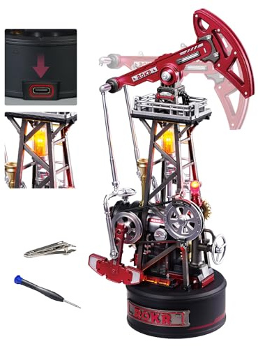 ROKR Puzzle 3D Modello di Assemblaggio Meccanico, Modellismo da Costruire Adulti Plastica Metallo, Città Industriale dei Regali Artigianali Fai da Te (Oil Pump Jack) CGL03