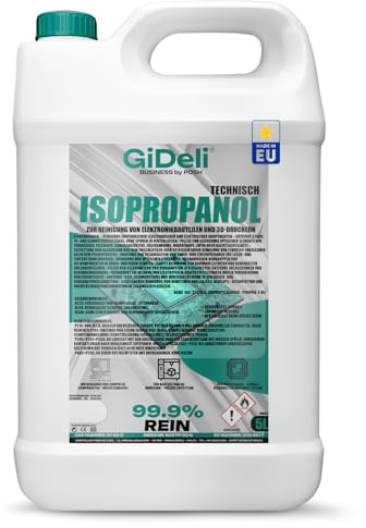 GiDeli Isopropanol Teknisk 5 l – isopropylalkohol 99,9 % – rengöring av elektroniska komponenter och 3D-skrivartillbehör