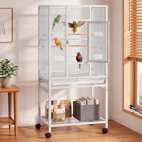 YITAHOME 53.9 inches Metal Bird Cage for Parakeets | Large Parrot Cages with Seed Catcher & Birdcage Cover with Rolling Stand & Brakes for Lovebirds Cockatiels Pigeon Finches