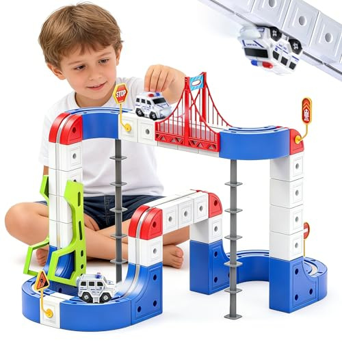 OMKSIH Electric Train Set for Kids Ages 3-8, 3D Magic Flexible Race Track KlickRail Train Set with Light Anti-Gravity Building Toy Train Track STEM Learning Toy Boys Birthday Gift (115 PCS)
