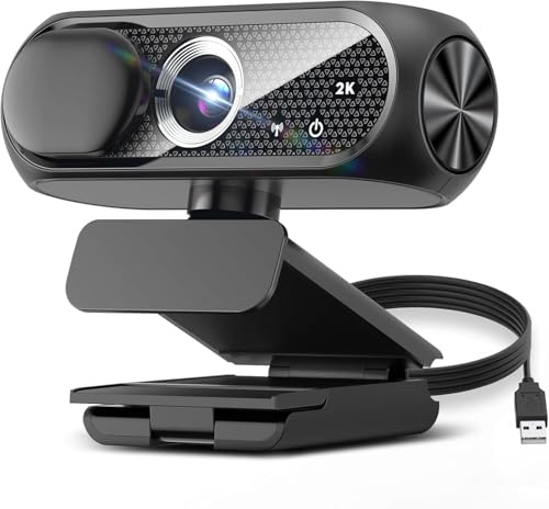 Shcngqio 2K HD Webcam with Microphone, Noise Cancellation, Privacy Cover, Wide-Angle Lens, Auto Light Correction, Plug & Play USB Web Camera for Laptop, Desktop, PC, Mac, Zoom, Skype, Streaming Black