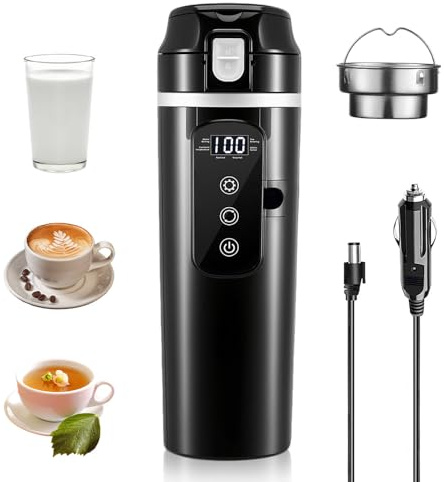 SKJJM 500ml 24V/12V Car Electric Kettle, Portable Car Kettle for Car with LED Intelligent Thermostat, Travel Kettle Car with Cigarette Lighte, Auto Shut-Off Electric Heating Cup for Milk Tea Coffee