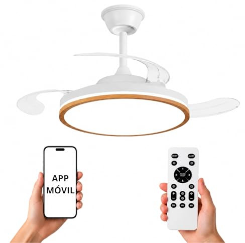 NARVI Ventilador de Techo Madera Roble MORAIRA con Luz LED Regulable