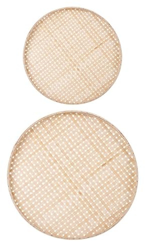 KONTONTY 2 Pièces Passoire en Bambou Tressé Ronde Naturelle, Panier de Rangement Pratique et Résistant Cuisine et Décoration Maison Beige