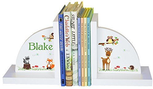 My Bambino Personalized Bookends for Kids | Children's Woodland Bookends | Custom Name Book Ends | Nursery & Kids Room Gift