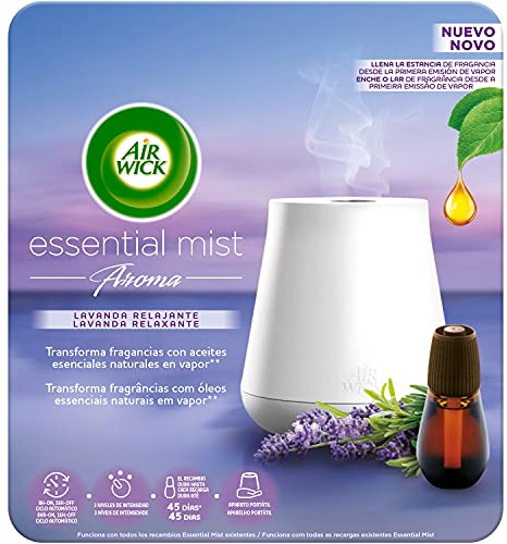 Air Wick Essential Mist - Aparato y recambios de ambientador difusor, esencia para casa con aroma a Lavanda Relajante - pack de 1 aparato y recambio