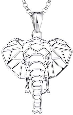 JO WISDOM Damen Kette Elefant Silber 925 Halskette Anhänger Glückliches Tier Geometrie Familie Amulet,Schmuck für Frauen