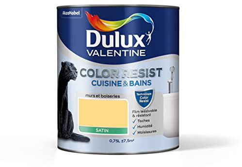 Dulux Valentine Color Resist 5261971 - Vernice per interni, per pareti, soffitti, legno, lavabile, resistente, colore: giallo fresco, 0,75 L