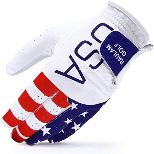 RAULAM INTERNATIONAL USA Flag Golf Gloves with Perfect Grip for Men and Women Golf Glove American Flag Left Hand Golf Glove Men Women Left Hand Right Hand,Golf Glove (Sareno) (Women Medium, Left)