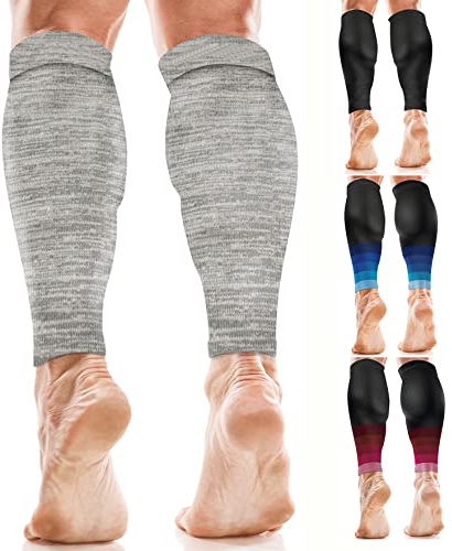 aZengear Wadenbandage Muskelfaserriss für Herren, Damen, Fußlose Waden Kompressionsstrümpfe zur Abhilfe bei Schienbeinkantensyndrom und Krämpfen, Sport (L/XL, Grau)