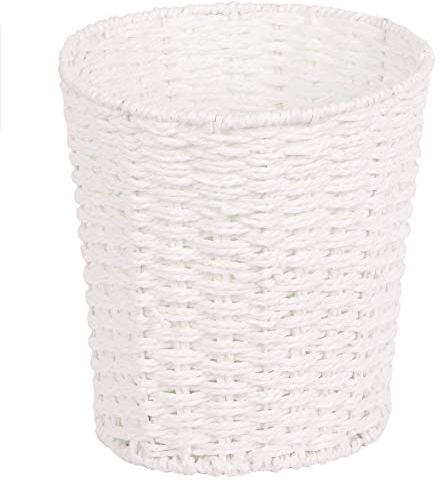 Cestino rotondo in vimini per la carta o per la spazzatura, per camera da letto, bagno, ufficio o casa, colore bianco