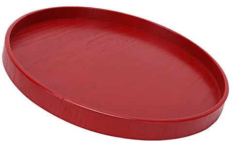 Haofy Holztablett, 24cm/27cm Chinesisches Rot Rundes Serviertablett, Holz Obstteller Zum Servieren von Gebäck Snacks Miniriegel Schokolade, für Hochzeit, Party, Buffet(27cm)