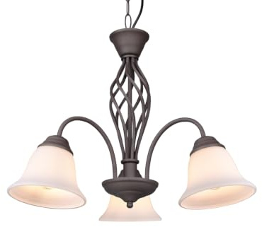 meineWunschleuchte Pendel-Leuchte 3-flammig in Rostoptik mit Glasschirmen | Ø55cm, mit 3x E14 LED, große Hängelampe Landhausstil, für Wohnzimmer & Esstisch hängend, rustikales Design