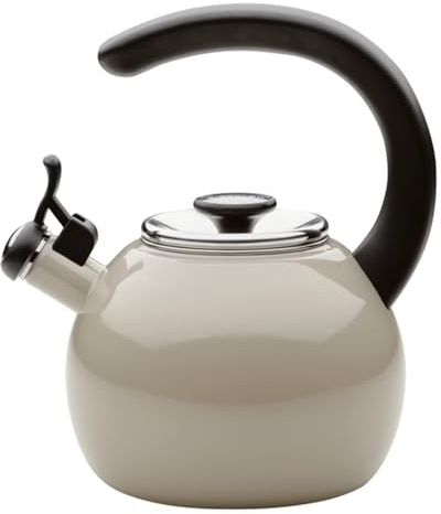 Circulon Enamel on Steel Whistling Teakettle/Teapot with Flip-Up Spout, 2 Quart - Gray
