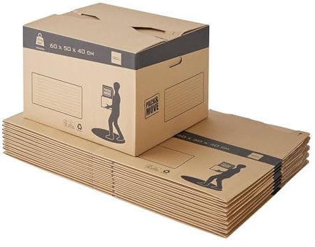 Pack and Move – Packung mit 10 automatischen Umzugskartons – 60 x 50 x 40 cm – verstärkte Griffe – Versand, Lagerung