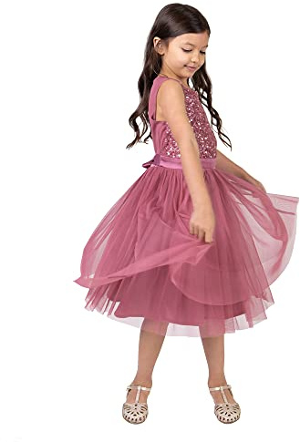 Maya Deluxe Mädchen Maya Deluxe Kleid Mädchen Paillettenverziertes Hochzeit und Geburtstag Festlich mit Bandschleife Brautjungfernkleid Kleid (1er Pack)