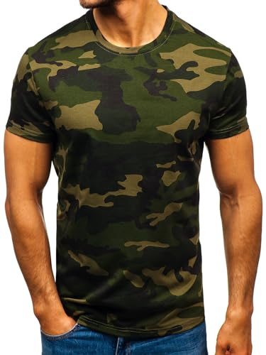 Men's Camouflage T-Shirt Sports Fitness Short Sleeve Military Camo Crewneck Vintage Shirt 1-XX-Large