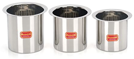 Sumeet Rostfritt stål Ganj/mjölkpanna / mjölkkastrull / lång tapeli uppsättning av 3 delar (1150 ml, 1450 ml, 1800 ml), silver