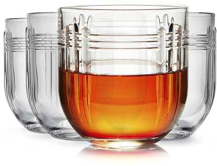 Libbey The Gats Rocks Glasses Set, Art Deco Inspired Short Drinking Glasses Set of 4, Classy Retro Cocktail Drinking Glasses for Parties and Events