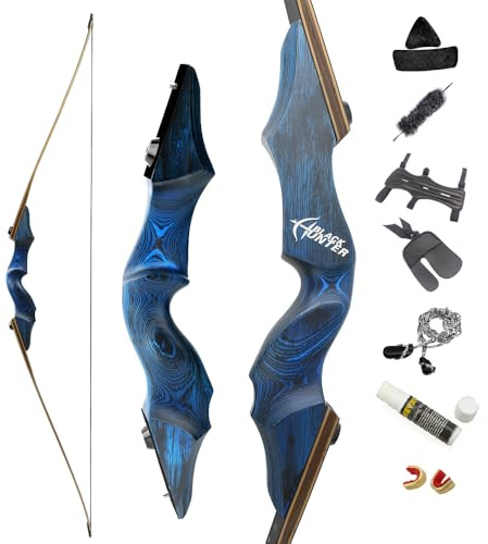 60 Inch Black Hunter Takedown Longbow 20-60lbs Traditional Wood Longbow with Bamboo Core Limbs Right/Left Handed American Hunting Longbow for Outdoor Hunting Shooting (30 Lbs, Blue Bow/Right Handed)