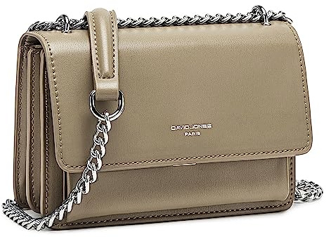 David Jones - Damen Kleine Umhängetasche Crossbody Bag Mini Clutch, Beige | PU Leder Frau Schultertasche, Ketten Klappe Handtasche, Elegante Schultertasche Modische Abendtasche Alltag Tasche Schicke
