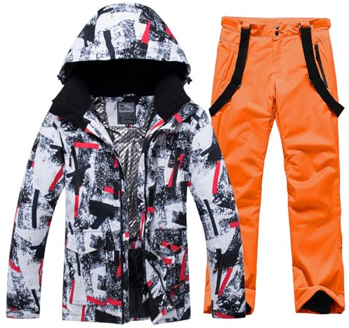 ALSOGO Skianzüge Für Herren 2-teiliger Snowboard Sets Wasserdicht Winddicht Winter Warme Ski Jacke und Hosen Set Zum Skifahren Snowboarden Klettern