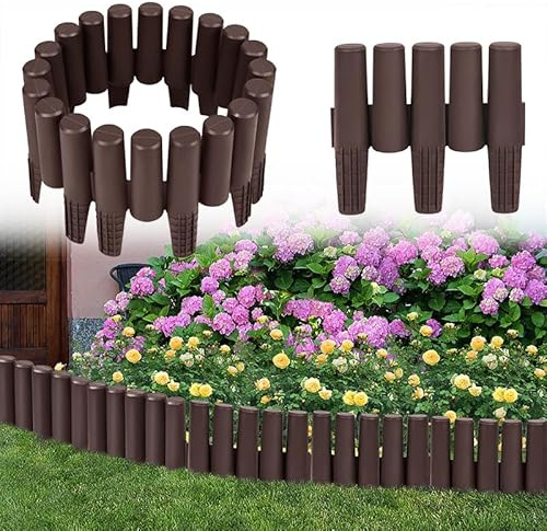 Aufun 2,8 m rabattkant, rabattkant, trädgårdspalissad, lämplig för enkel sammanställning av olika former – 28 cm x 24 cm (brun)