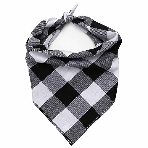 SHTGOI 2 stycken hundhalsduk klassisk rutig halsduk bomull bandanas justerbar trekantig halsduk hund näsdukar halsduk för små medelstora hundar katter husdjur svart-vit M