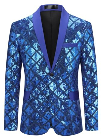 Allthemen Blazer Uomo Casual in Velluto Scollo Notch di Lusso Giacca Slim Fit Floral Prints Chic Jackets 44# Blu 3XL