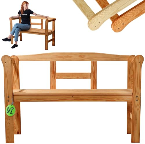 KADAX Trädgårdsbänk – 119 x 44 x 76 cm – träfiberskiva – med förvaringsutrymme och ryggstöd – väderbeständig – för trädgård, balkong – brun/H