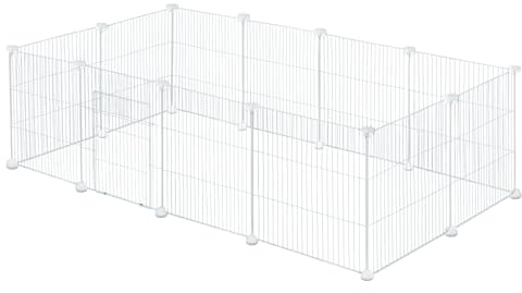 EUGAD Lapin Enclos Intérieur, Cage Modulable, DIY Parc Cochon d'Inde, Clapier Métallique Blanc, Clôture Réglable, Panneaux Grillagés à Porte pour Petits Animaux Domestiques, Chiot, Chaton, Cavia