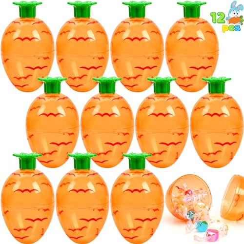 JOYIN 12 stycken morotsformade påskägg, 9,4 cm stora, tomma plastägg, fyllningsbara, genomskinliga, lysande orange plastmorot för påskäggsjakt, påsktemafest, korgfyllmedel