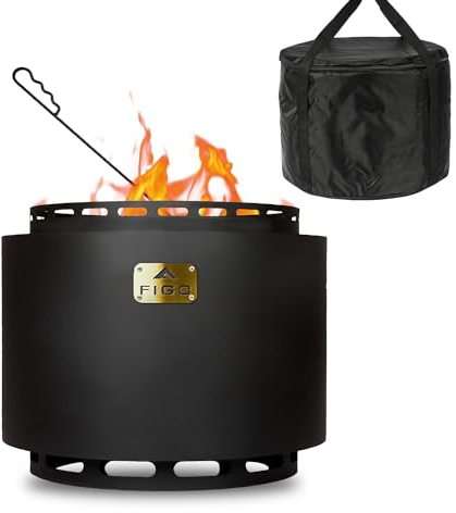 Braciere senza fumo da 45,7 cm, con posacenere rimovibile, attizzatoio e borsa per il trasporto, braciere portatile da esterno, in ghisa, camino leggero a legna, ideale per 4-6 persone, 11,3 kg