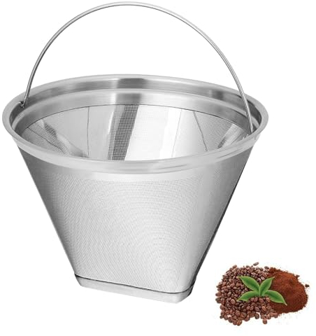 Filtro per Caffè Riutilizzabile in Acciaio Inox, Forma di Cono Permanente, Misura 4 con Manico, Rete Fine per Macchina da Caffè Americano