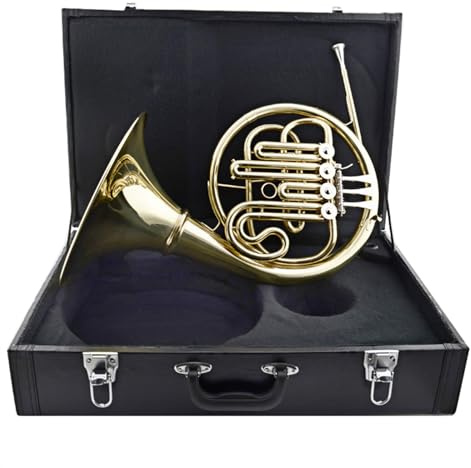 Waldhorn für Anfänger Einreihiges Waldhorn Mit Vier Tasten In B-Dur. Waldhorn Aus Messing. Blasinstrumente Mit Zubehör (Color : Gold)