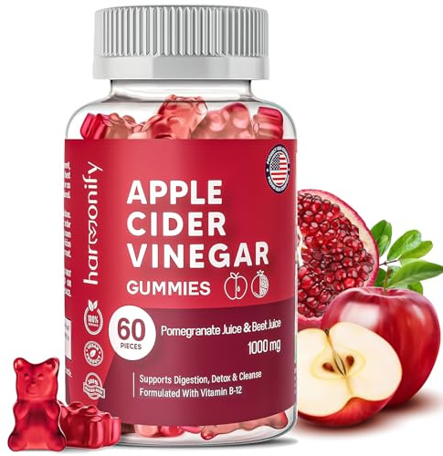 Apple Cider Vinegar Gummies with Pomegranate Beet Juice, Vinagre De Manzana Capsulas & Gomitas, Formulated with Vitamin B12, 1000 mg Vitamins - 30 Days Servings