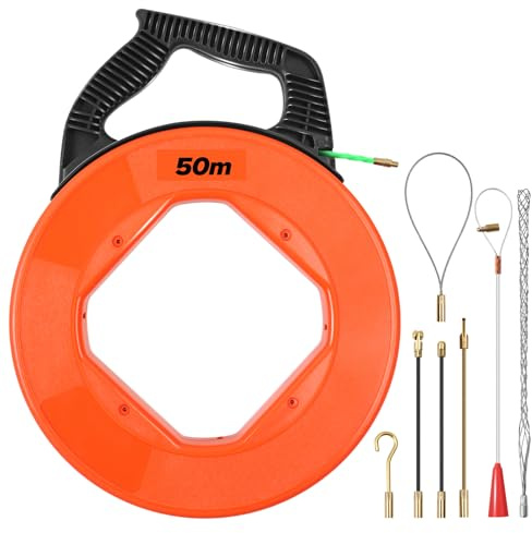Cinta de tracción de cable de 50 metros, 4,5 mm, con 7 resortes de conducción, fibra de vidrio, bobinas de cinta, carrete extractor, extractor de cables de fibra de vidrio, herramienta de electricista