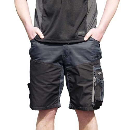 Tool Monkey Apache ATS Cargo Work Shorts with Comfort Stretch Waist (UK, Waist, 36, Regular, Regular, Grey/Black)