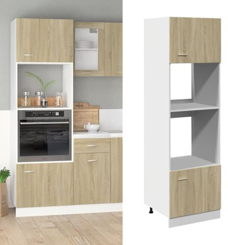 Rantry Mikrowellenschrank aus Sonoma-Eiche, 60 x 57 x 207 cm, mehrschichtig, Büromöbel, Aufbewahrungsschrank