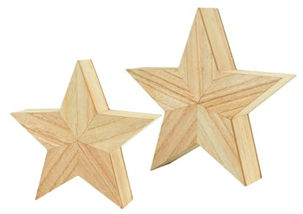 Spetebo Deko Holz Stern naturbelassen 2er Set - 26 cm / 21 cm - Deko Aufsteller Weihnachtstern - Weihnachten Advent Tisch Fenster Dekoration Aufsteller