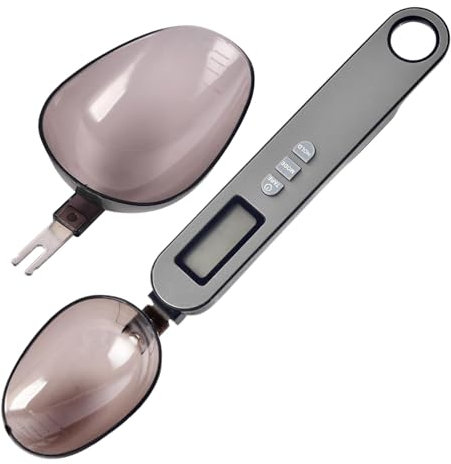 Goowafur Báscula de cuchara medidora de alimentos, Cuchara medidora digital de alimentos para mascotas | Báscula de cuchara medidora ajustable con pilas de moneda electrónica de alta precisión | La