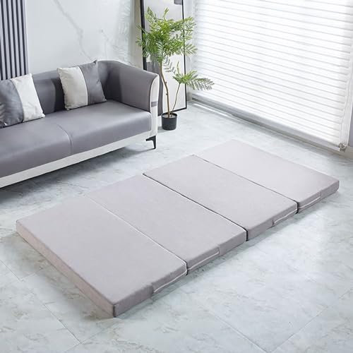 Tragbare Doppel-Klappmatratze mit waschbarem Bezug, rutschfeste Bodenmatratze für Gästesofa, Bett, Camping, Auto, 200 x 120 x 5 cm (grau)