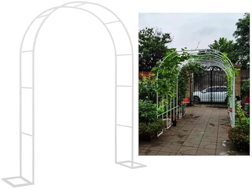 Arche de jardin en métal blanc pour décoration de cérémonie de mariage, installation et retrait faciles pour intérieur ou extérieur, treillis, pelouse, fête, arche 1,4 x 2,3 x 0,4 m