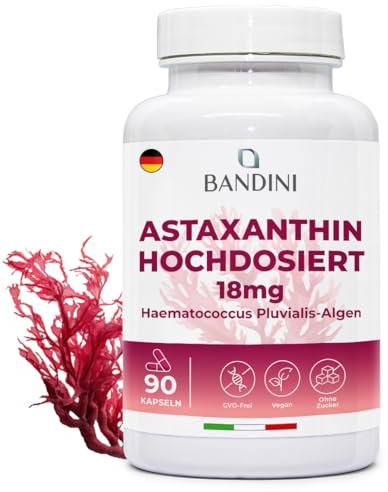 Bandini® Astaxantina pura 18 mg per capsula | 90 capsule - 3 mesi di scorta | Potente antiossidante naturale da alga Haematococcus Pluvialis - Natural Astaxantina, Senza magnesio stearato, Senza OGM