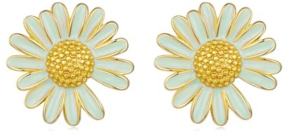 Qings Orecchini a Fiore Gialli per Donne Argento Sterling 925 Orecchini Trifoglio Quadrifoglio Margherita con Zirconi Regali di Floreali