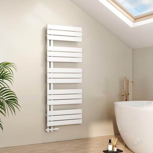 EMKE Badheizkörper Flach 1320x500 mm, Handtuchheizkörper mit Seitenanschluss, Effizienter Handtuchwärmer Handtuchtrockner Heizkörper Bad, Weiß, 661W
