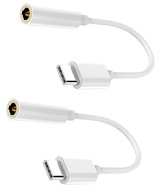 POPETPOP Adaptateur Audio USB-c vers Jack 3,5mm en Plastique Blanc Design Réversible, Pack de 2 Pièces pour Écouteurs Filaires USB-c