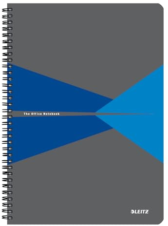 Leitz Office College Pad - Cahier A4 ligné avec reliure spirale, ouverture à 360 degrés, 180 pages / 90 feuilles de papier accrédité FSC 80 g/m², pour bureau et école, bleu, 46481035