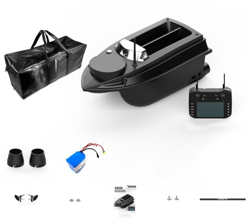 ControlCraze RC Fishing Bait Boat, V030 12V 2.4G 800M Remote Control Bait, Auto Return, LED Lights, 180 GPS Waypoints, RC Fishing Boat for Lake (Basic Version/Black)