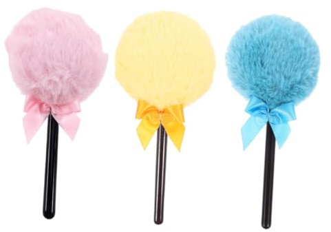Healvian 3 Stück Flauschiger Puderquasten mit Weichem Plüsch Kunststoffgriff Effiziente Pulveraufnahme und Modisches Design für Präzises Make Up Auftragen